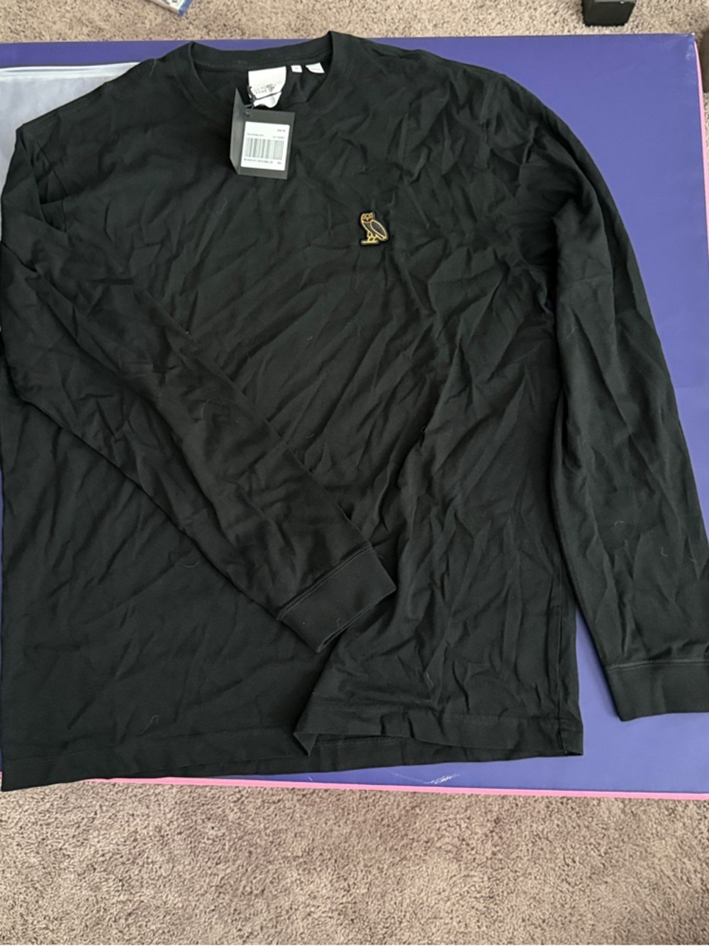 OVO Black Long-Sleeve Shirt with Gold Owl Logo